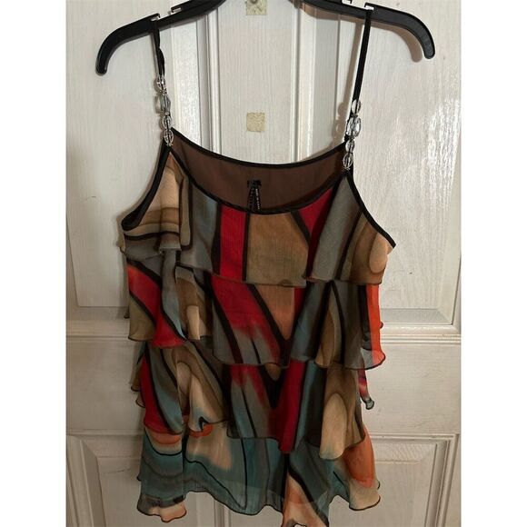 Lapis Women's Multicolor Sleeveless Ruffle Spaghetti Strap Camisole Top M - Picture 1 of 5